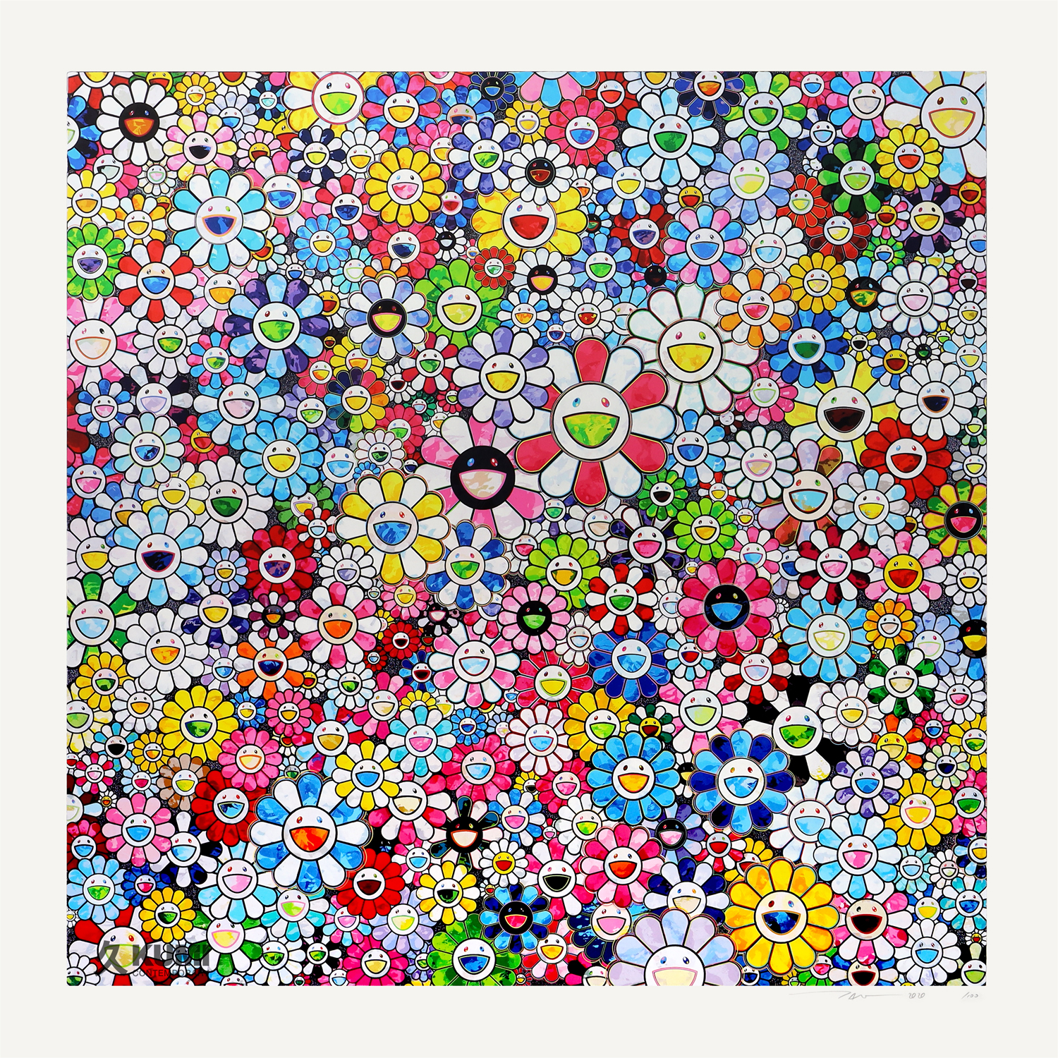 Takashi Murakami Flowers with Smiley Faces Print | Kumi Contemporary